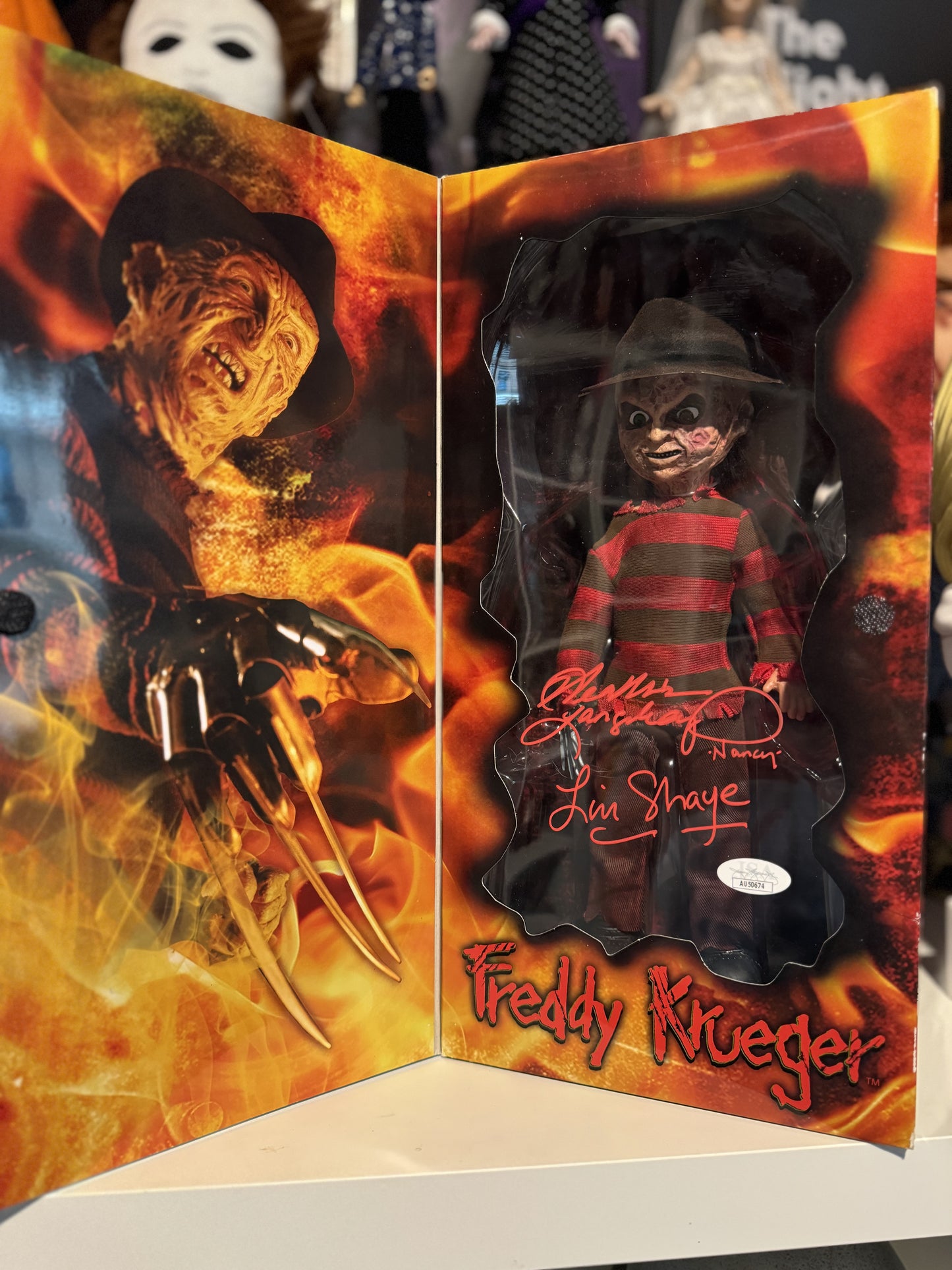 Freddy living dead doll autographed by Heather Langenkamp & Lin Shaye