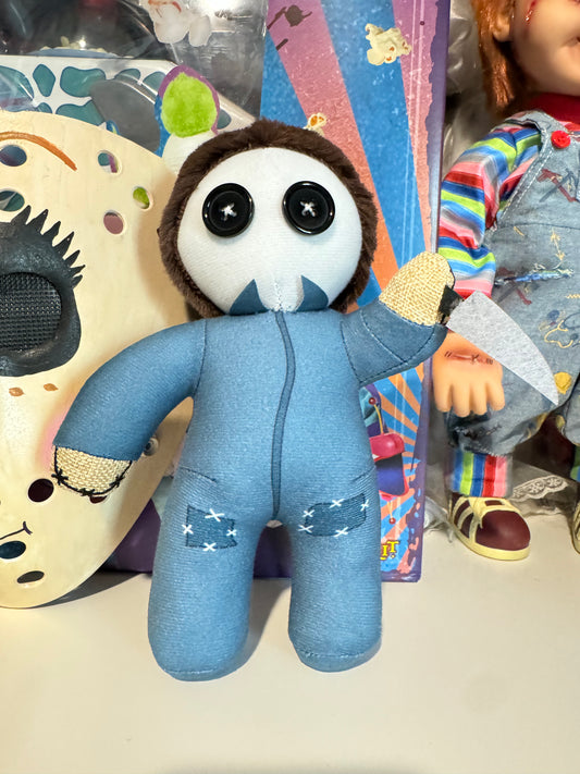 Michael Myers plush doll with button eyes